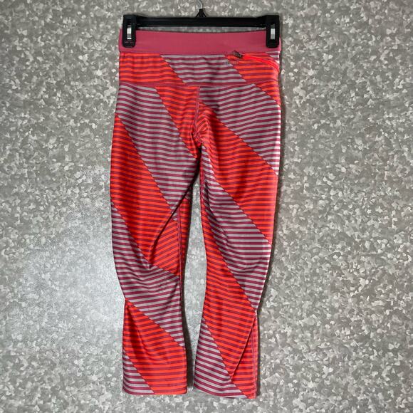 Nike Dri Fit Pink Striped Capri Activewear Leggings - Size XS - Fold Over Waist - Picture 7 of 7
